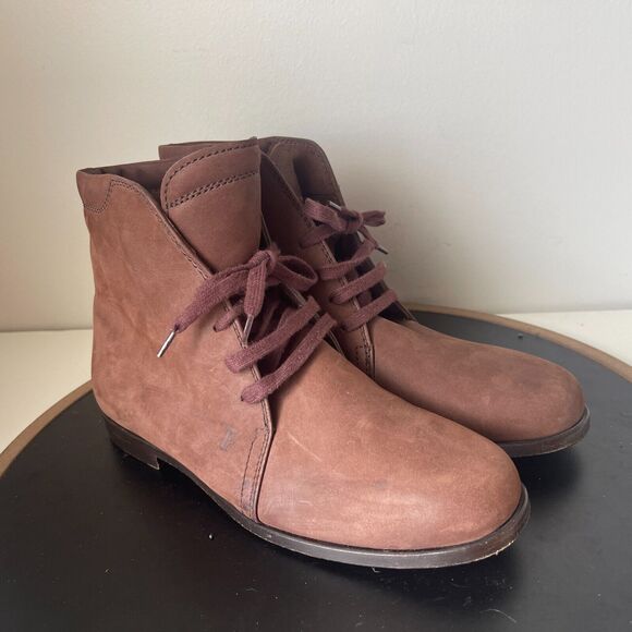 Tods Ankle Booties Women's‎ Brown Leather Lace Up Size 37 US 7 - Picture 2 of 12